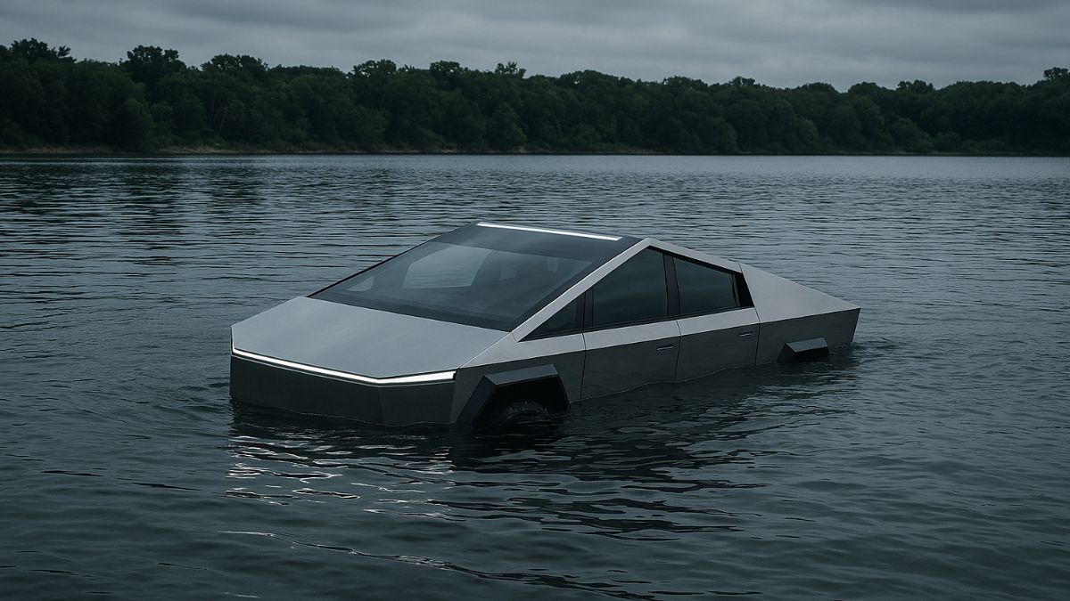 Tesla Cybertruck afoga lago após teste de modo travessia