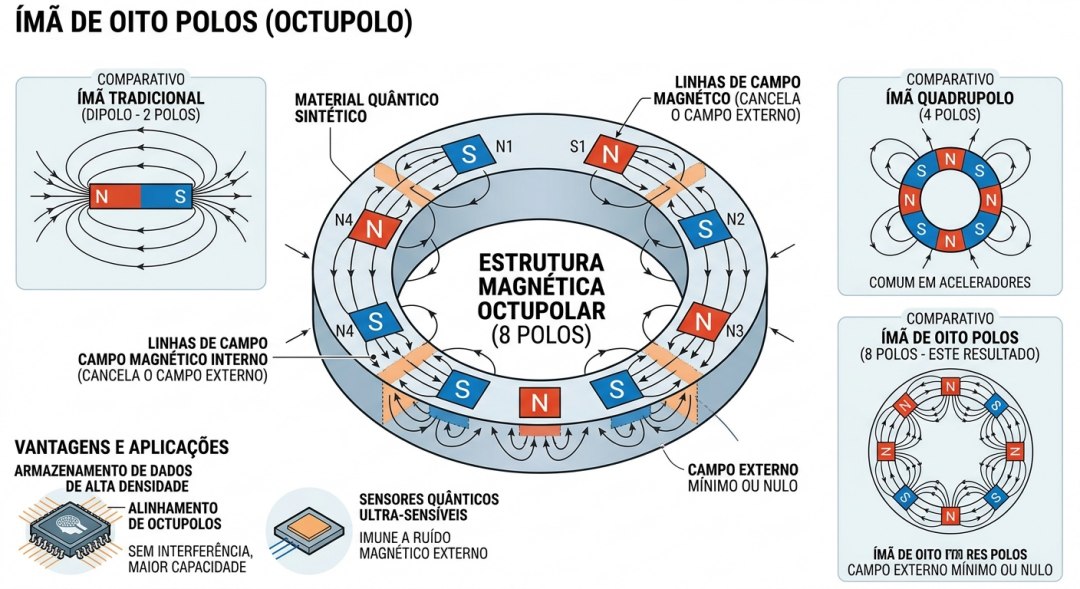 Ímã com oito polos é observado pela primeira vez