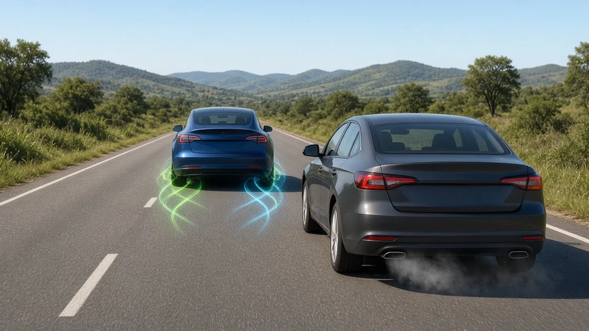 Como o carro de trás percebe a frenagem de um elétrico?